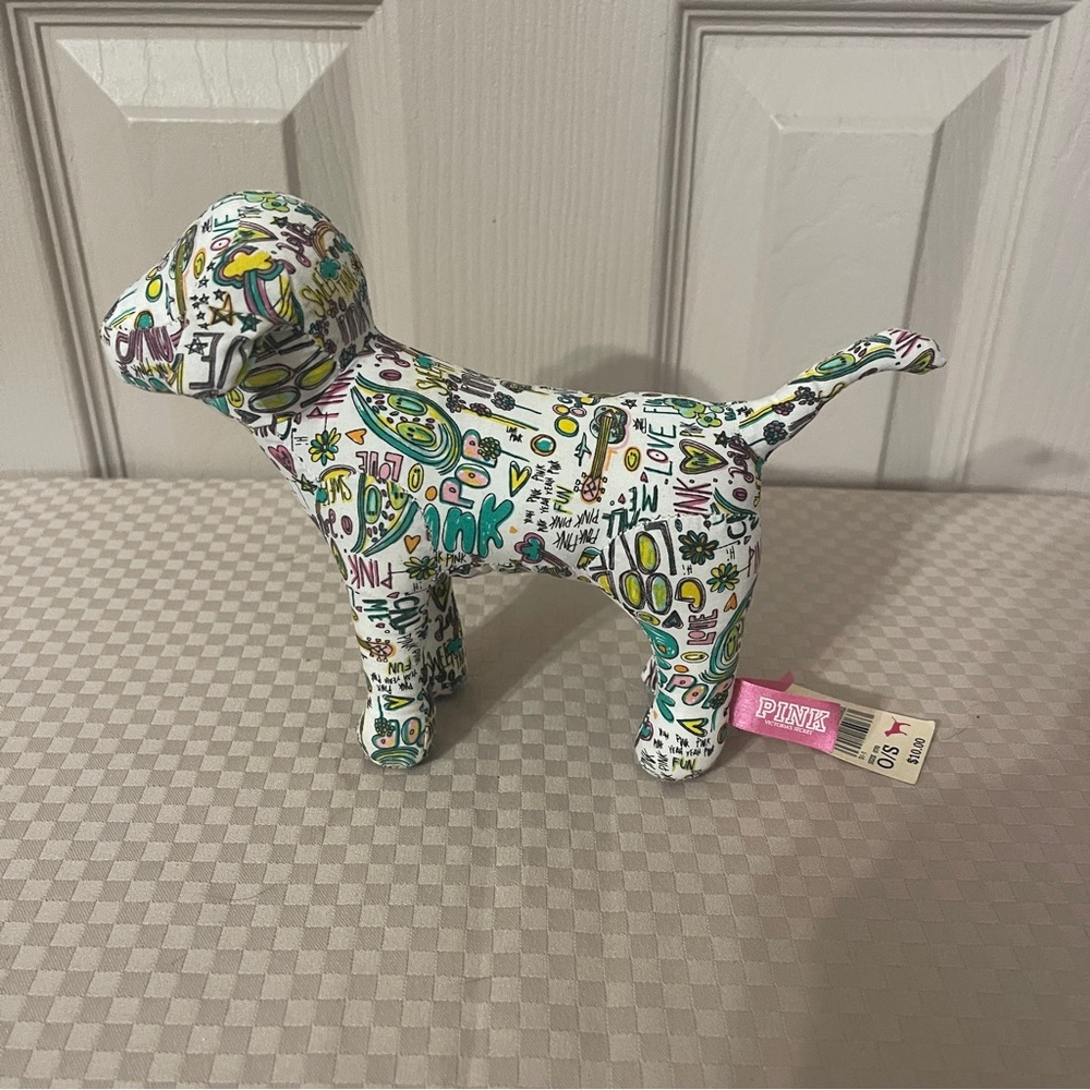 Victoria's Secret Pink collectible graffiti print stuffed plush dog.